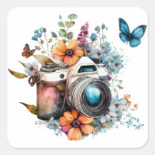 蝶と花束のカメラ スクエアシール (正面)