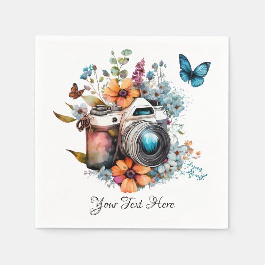 蝶と花束のカメラ スタンダードカクテルナプキン (正面)