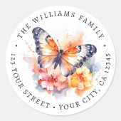 蝶と花絵を描の差出人住所 ラウンドシール (正面)