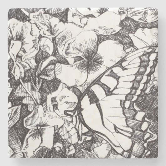 蝶と花詳細石コースター ストーンコースター (正面)