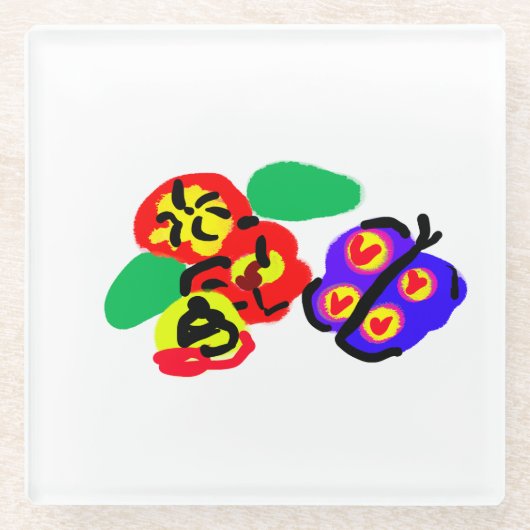 蝶と花 ガラスコースター (正面)
