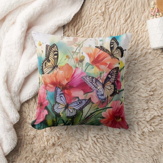 蝶と花 クッション (ブランケット)