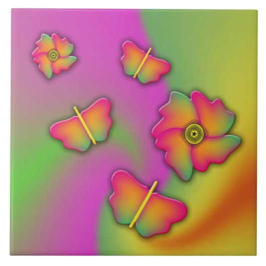 蝶と花 タイル (正面)