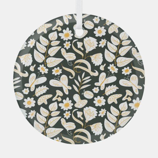 蝶と花:ドードル夏のパターン。 ガラスオーナメント (正面)