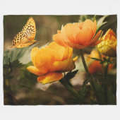 蝶と花 フリースブランケット (正面(横))
