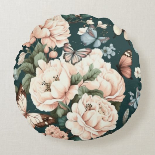 蝶と花 ラウンドクッション (正面)