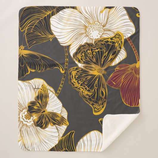 蝶と花：春ボホパターン シェルパブランケット (正面)