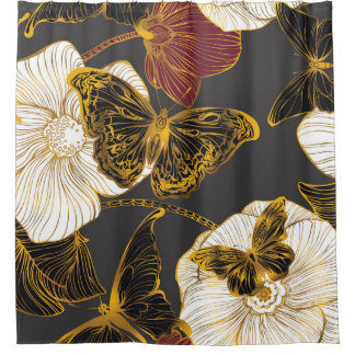 蝶と花:春ボホパターン シャワーカーテン