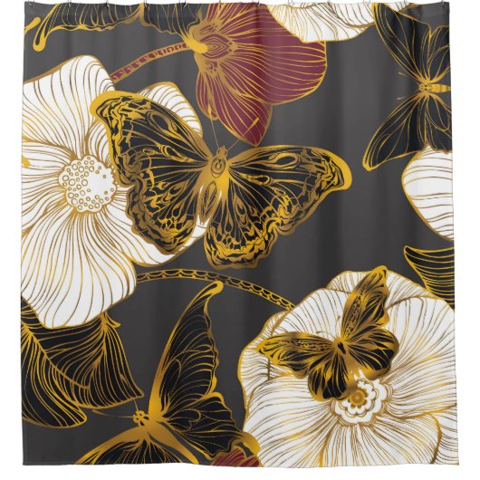 蝶と花:春ボホパターン シャワーカーテン (正面)