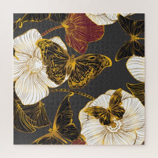 蝶と花：春ボホパターン ジグソーパズル (縦)