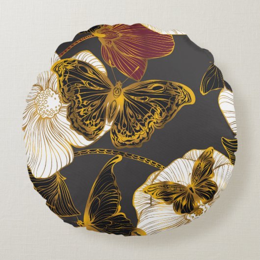 蝶と花：春ボホパターン ラウンドクッション (正面)