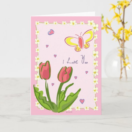 蝶と花"私はあなたを愛している"グリーティングカード カード (黄色い花)