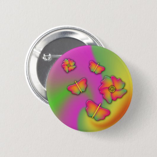 蝶と花 缶バッジ (正面&裏面)