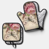 蝶と花 鍋つかみ&鍋敷きセット (正面/裏面)