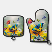 蝶と花 鍋つかみ&鍋敷きセット (正面)