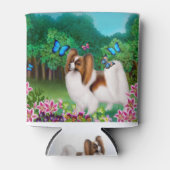 蝶と若いパピヨンドッグクーラーボックス 缶クーラー (正面)