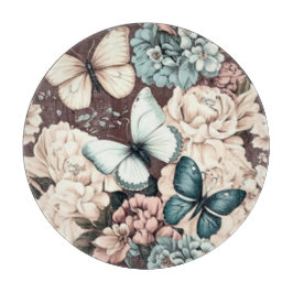 蝶と茶色の花 カッティングボード