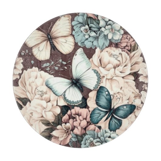 蝶と茶色の花 カッティングボード (正面)