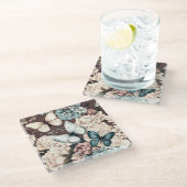 蝶と茶色の花 ガラスコースター (アングル)