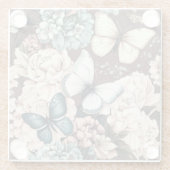 蝶と茶色の花 ガラスコースター (裏面)