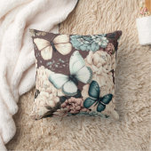 蝶と茶色の花 クッション (ブランケット)