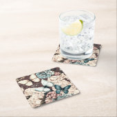 蝶と茶色の花 スクエアペーパーコースター (インサイチュ)