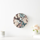 蝶と茶色の花 ラウンド壁時計 (ホーム)