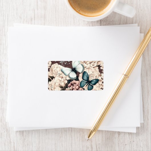 蝶と茶色の花 ラベル (インサイチュ)