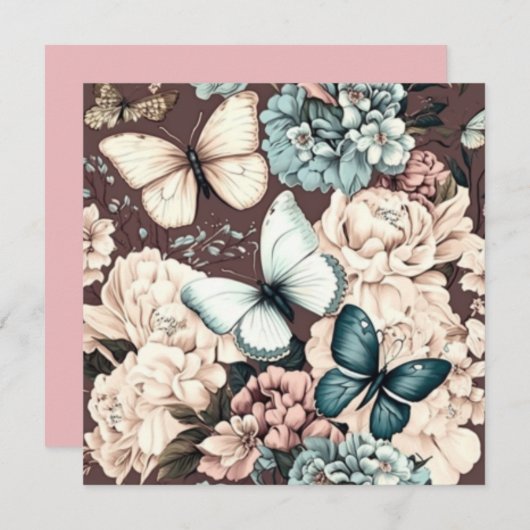 蝶と茶色の花 招待状 (正面/裏面)