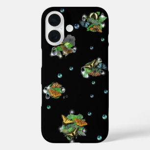 蝶と葉雨滴の星と真珠 iPhone 16ケース