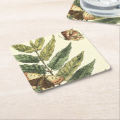 蝶と葉黒枠つき蝶 スクエアペーパーコースター (アングル)