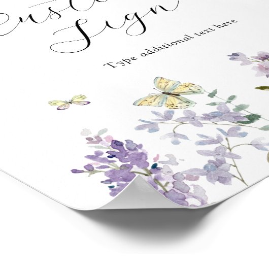 蝶と薄紫カスタム文字標識 ポスター (角)
