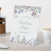 蝶と薄紫カスタム文字標識 台座サイン (インサイチュ)