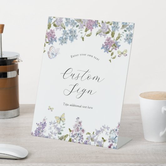 蝶と薄紫カスタム文字標識 台座サイン (インサイチュ)