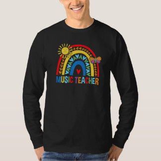 蝶と虹の音楽教師 可愛いバックトゥ Tシャツ