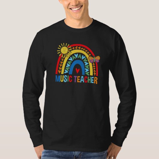 蝶と虹の音楽教師 可愛いバックトゥ Tシャツ (正面)