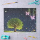 蝶と蛍の夜の柳の木 薄葉紙 (クラフト)
