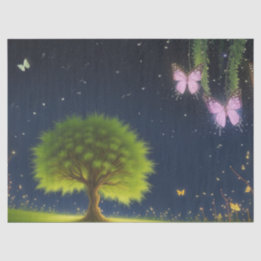 蝶と蛍の夜の柳の木 薄葉紙