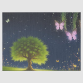 蝶と蛍の夜の柳の木 薄葉紙