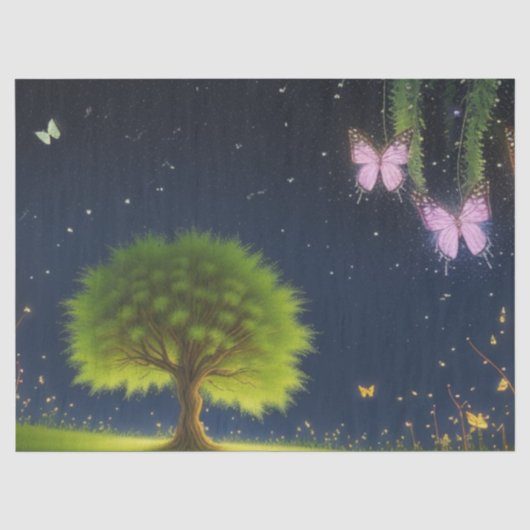 蝶と蛍の夜の柳の木 薄葉紙 (正面)