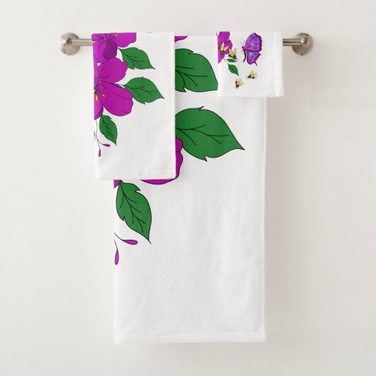 蝶と蜂が咲くピンクの花 バスタオルセット (インサイチュ)