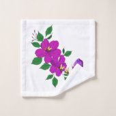 蝶と蜂が咲くピンクの花 バスタオルセット (ウォッシュタオル)