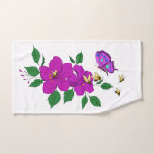蝶と蜂が咲くピンクの花 バスタオルセット (ハンドタオル)
