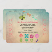 蝶と蜂の子の誕生日パーティー 招待状 (正面/裏面)