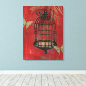 蝶と装飾的な鳥かご キャンバスプリント (インサイチュ (ウッドフロア))