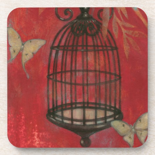 蝶と装飾的な鳥かご コースター (正面)