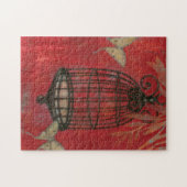 蝶と装飾的な鳥かご ジグソーパズル (横)