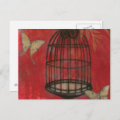 蝶と装飾的な鳥かご ポストカード (正面/裏面)