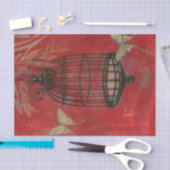 蝶と装飾的な鳥かご 薄葉紙 (クラフト)