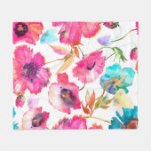 蝶と赤いケシと青い花、ワット フリースブランケット (正面(横))